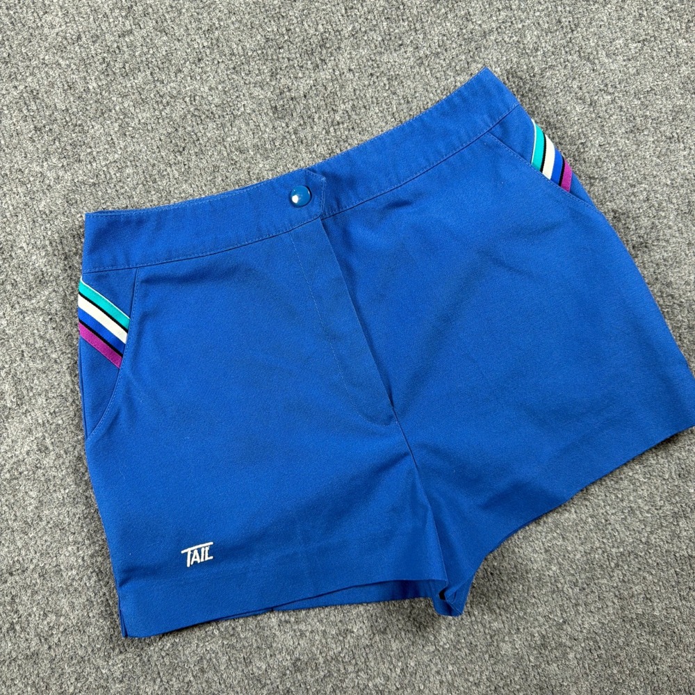 Vintage Tail Tennis Shorts Womens 25" Blue Retro Striped Tennis High Waist USA